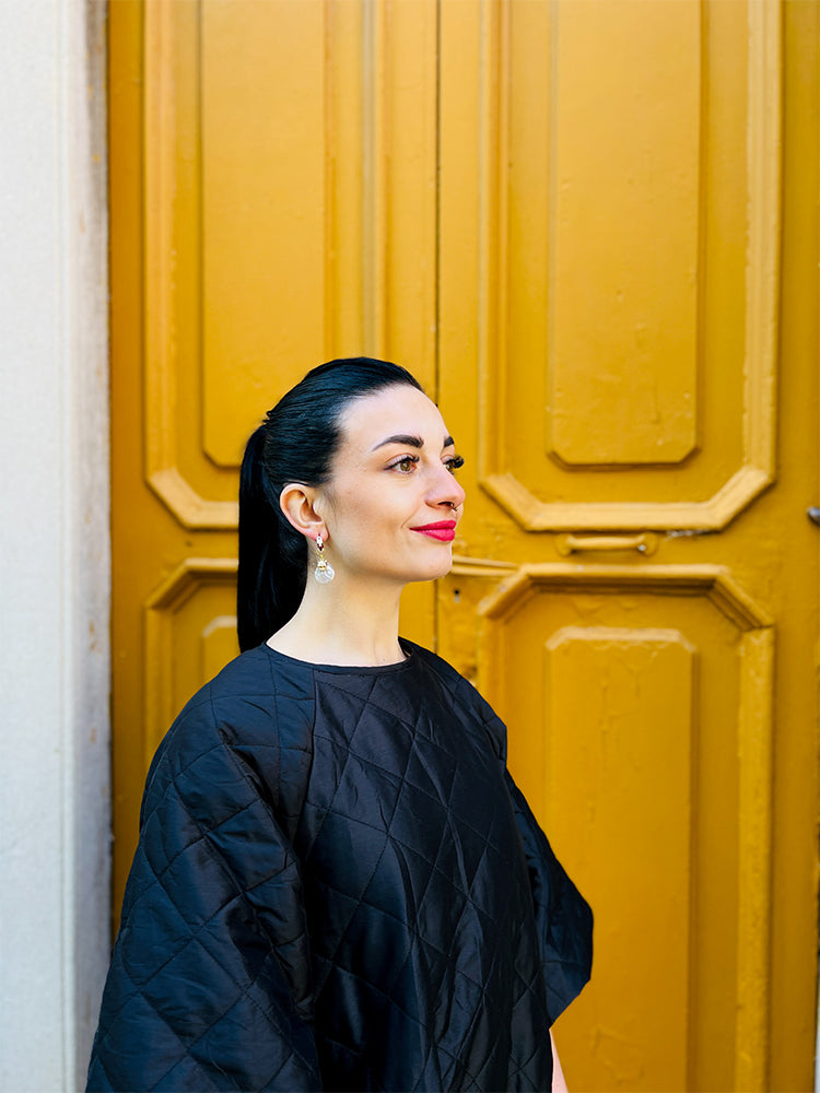 Handmade Puma Pearl | Huggie Hoop Earrings, featuring a puma and an imperfect pearl, perfect for making a unique, bold statement on your wedding day - photo Model - Italy