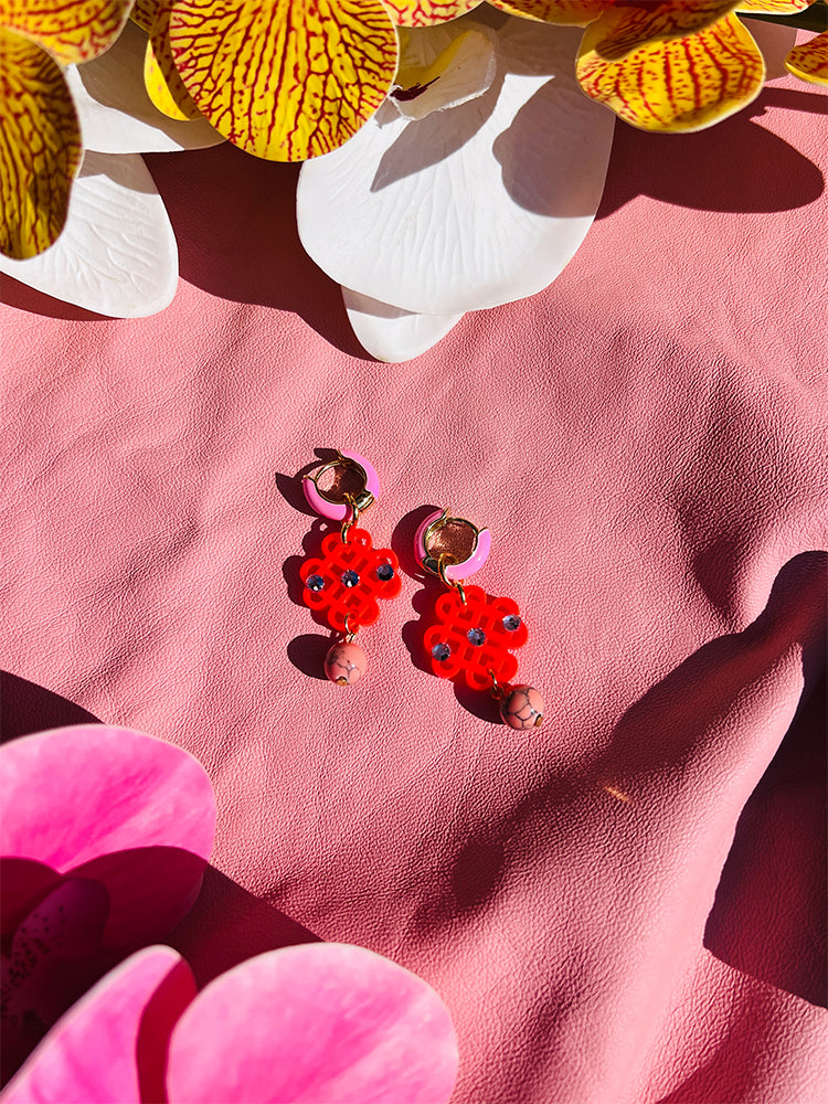 Mini Ratan Hoops Pink & Neon Red – handmade jewellery with playful charm -  stylish photo 