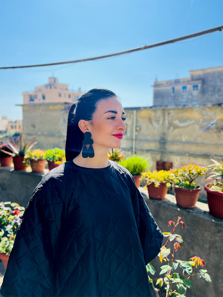 Sophia | Statement Abstract | Matte Black earrings: elegant, handmade earrings with bold abstract lines and matte black accents, perfect for those who enjoy minimalist, statement jewellery - photo model 