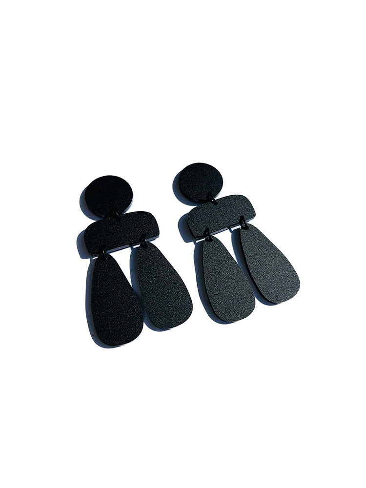 Handmade Sophia | Statement Abstract | Matte Black earrings: modern earrings with abstract design and matte black finish, perfect for those looking for striking, elegant handmade jewellery - top view