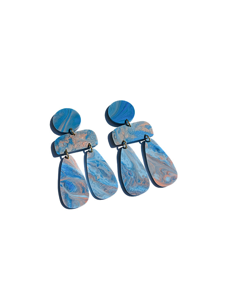 Sophia | Statement Abstract | Soft Blue Peach earrings: handmade earrings with a soft blue and peach palette, offering a contemporary abstract design that makes a subtle yet stylish statement - top view