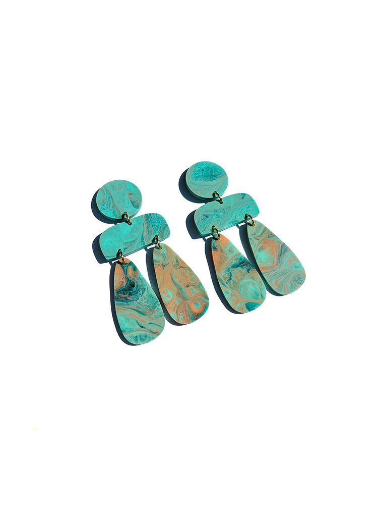 Sophia | Statement Abstract | Turquoise Marble earrings: handmade earrings with a stunning turquoise marble finish and abstract design, perfect for adding a pop of colour and style to your look - top view