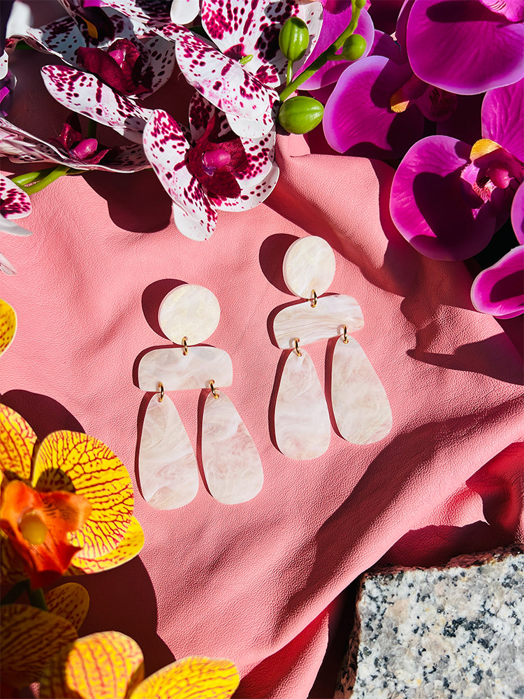 Sophia | Statement Abstract | White Marble earrings: bold handmade earrings with abstract design and chic white marble detail, perfect for adding a striking touch to any look - styled shot 