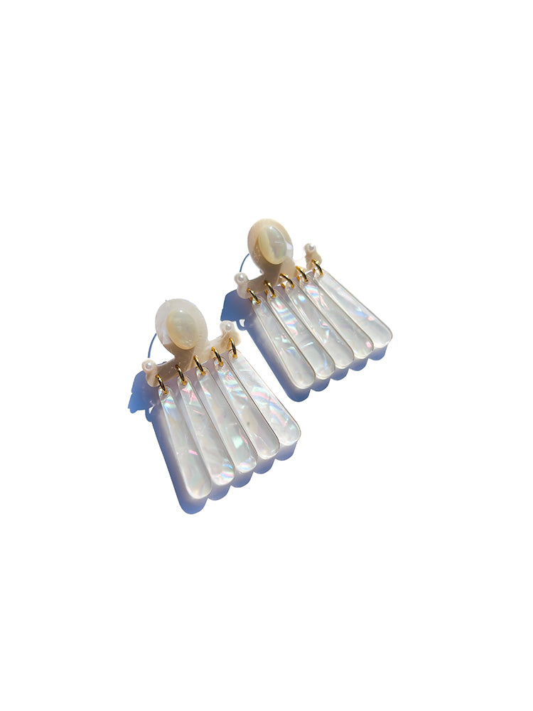chandelier handmade earring with opal shimmer from side