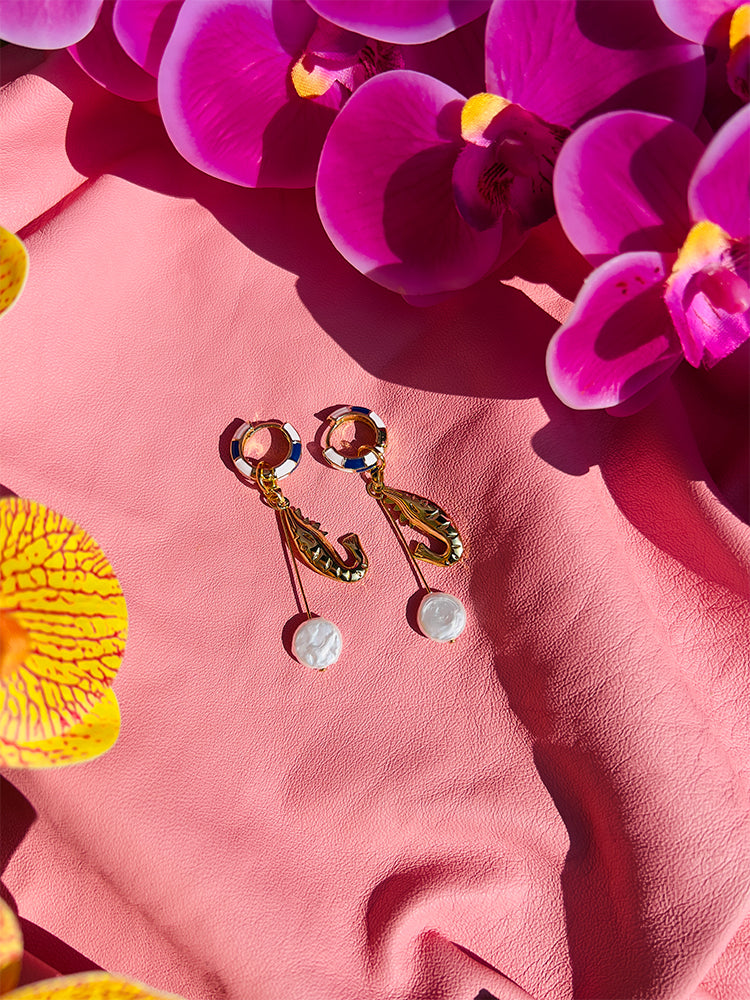 The Balt | stacker hoop - Colourful and elegant wedding earrings with a handmade pearl drop design - styled shot