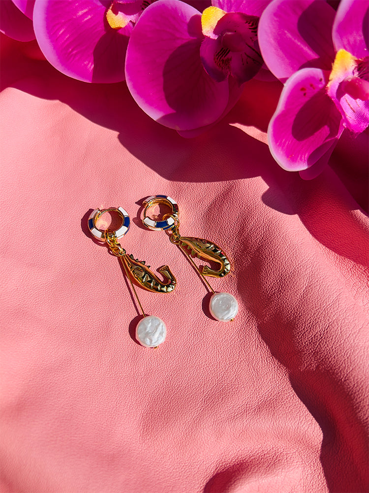 The Bait | stacker hoop - Beautiful handmade earrings with a touch of colour, featuring irregular pearls for a one-of-a-kind look - styled shot 