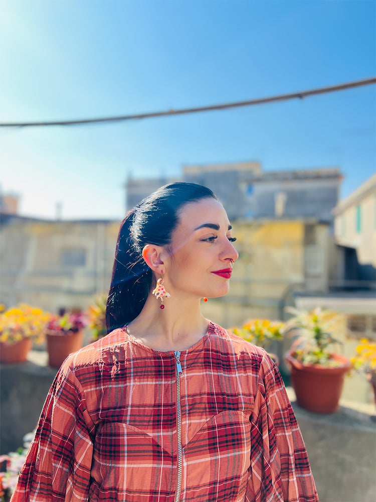 Cat Lover | Ginger earrings: playful handmade earrings with quirky charm details, perfect for those who love distinctive and creative jewellery - photo model - Italy 