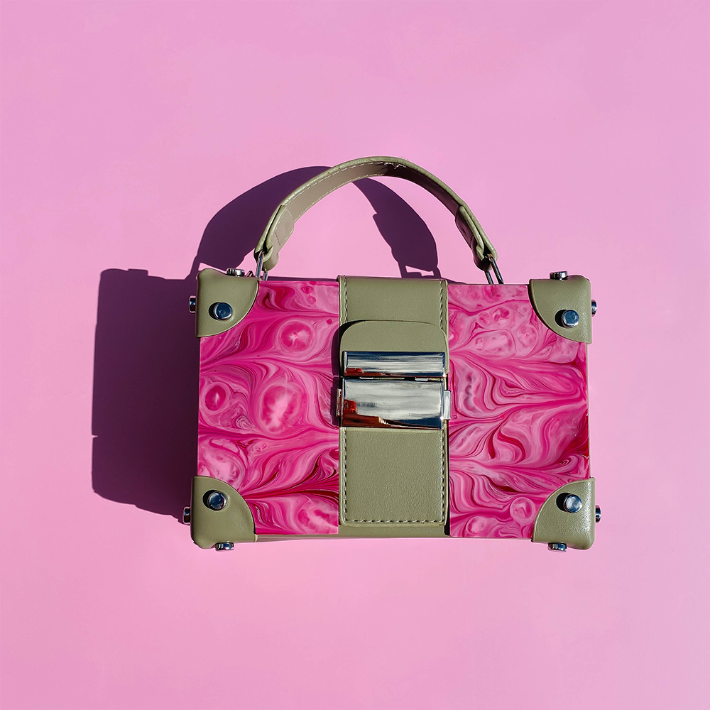 mini trunk bag | pistachio bag with pink marble resin | SECONDS