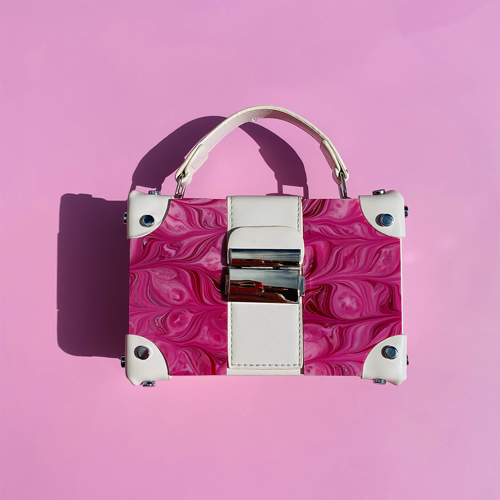mini trunk bag | white bag with pink marbled resin | SECONDS
